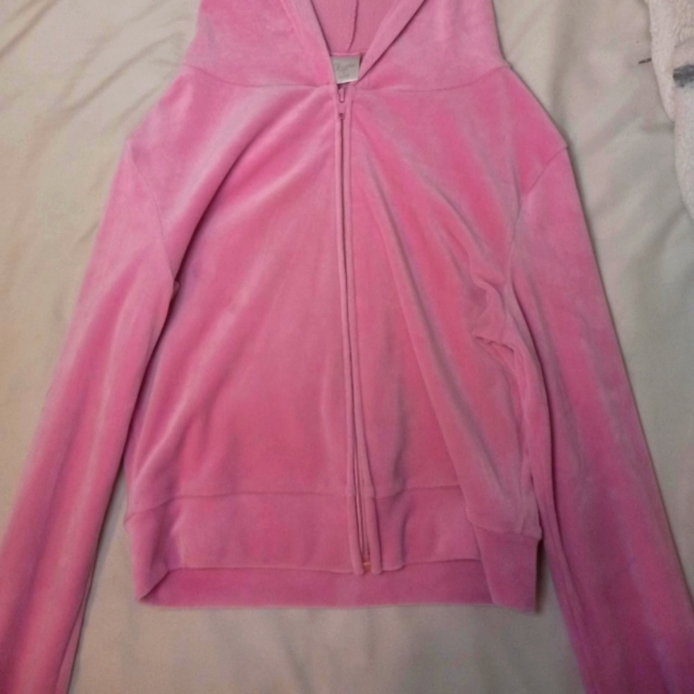 pink fuzzy zip up, size small